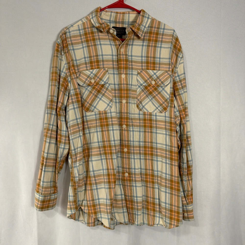 Pendleton Shirt Plaid Long Sleeve Button Down Orange Blue Mens Large